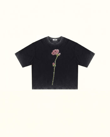 T-shirt rose en strass enchanté - Noir délavé