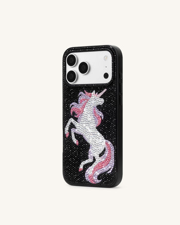 Coque de téléphone strass licorne - Noir