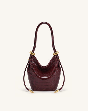 Ellie Sac seau orné d'un anneau métallique - Effet croco bordeaux