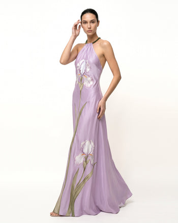 Iris Robe longue à col licou et imprimé floral - Lavande