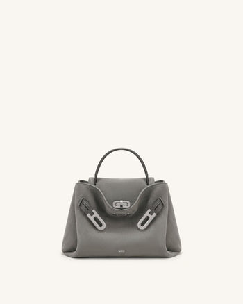 Rhea Petit sac porté épaule à double boucle en faux daim - Gris fumé
