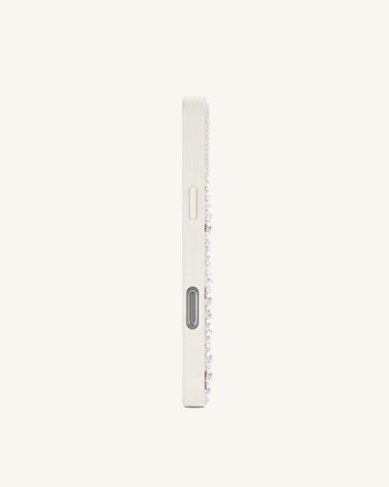 Coque de téléphone nœud ruban en perles et cristaux artificiels - Blanc