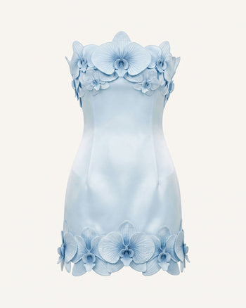 Mini-robe bustier à garniture orchidée - Bleu