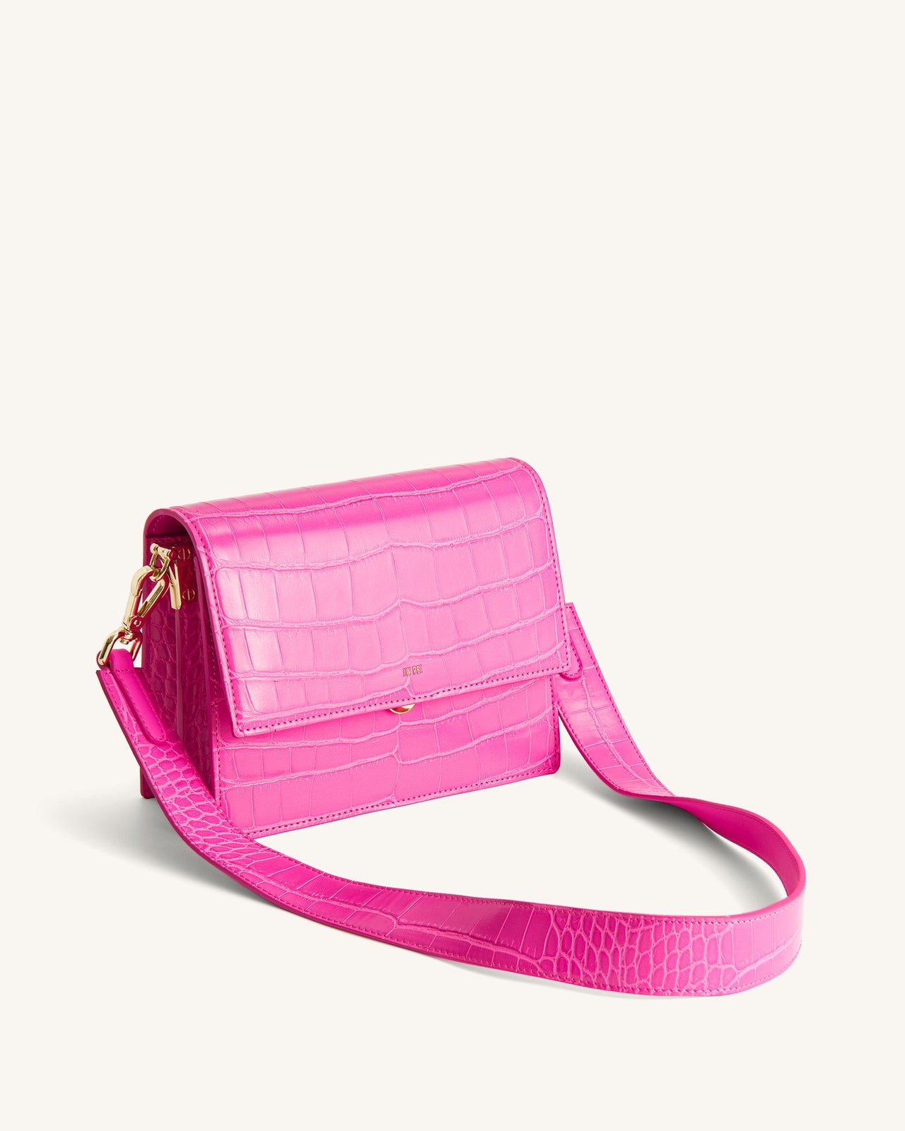 Mini sac bandoulière à rabat - Croco Rose Vif