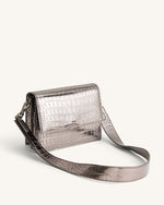 Mini sac bandoulière à rabat métallique - Croco Anthracite
