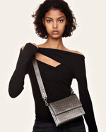 Mini sac bandoulière à rabat métallique - Croco Anthracite