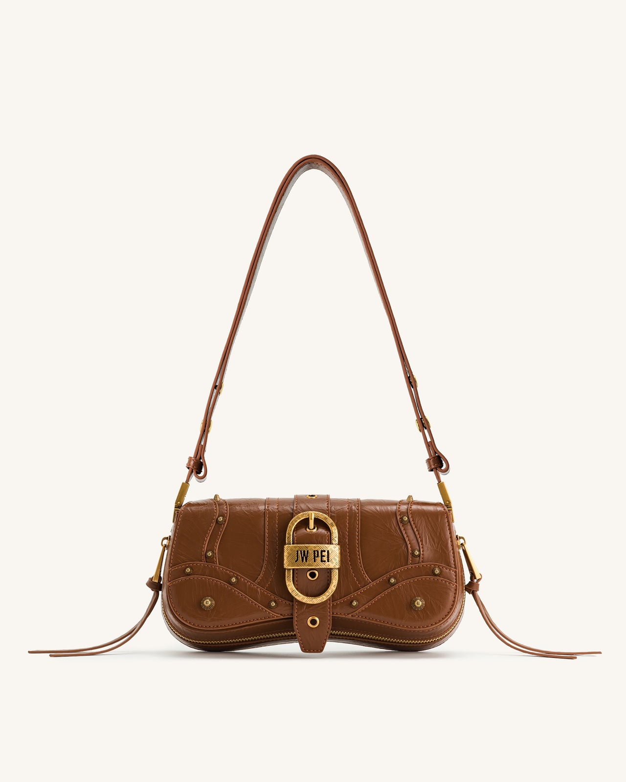 Sac bandoulière Joy en cuir froissé - Marron