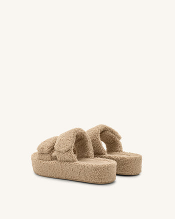 Sandale à Plateforme en Fausse Fourrure Lexi - Beige