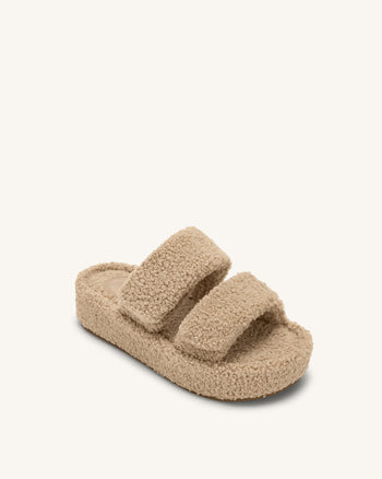 Sandale à Plateforme en Fausse Fourrure Lexi - Beige