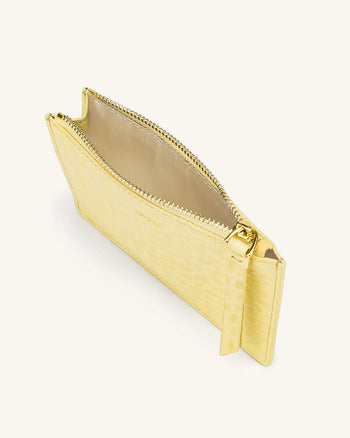 Porte-cartes Zippé Quinn - Jaune Clair Effet Croco