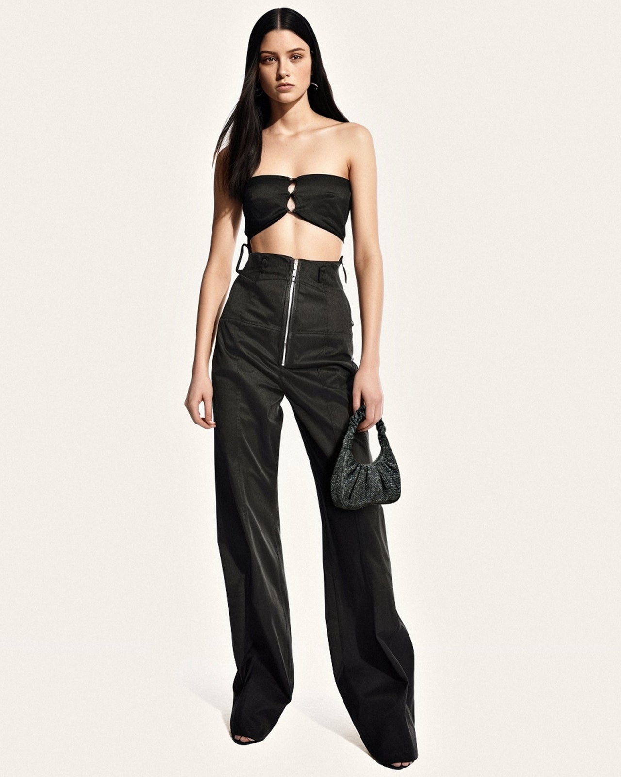 Sac à main hobo moyen à cristaux artificiels Gabbi - Anthracite