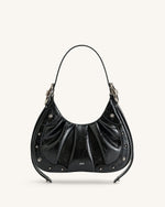 Le sac à main hobo en denim froncé Gabbi - Noir