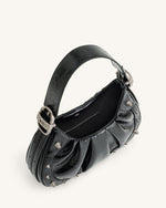 Le sac à main hobo en denim froncé Gabbi - Noir