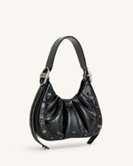 Le sac à main hobo en denim froncé Gabbi - Noir