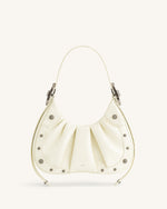Le sac à main hobo en denim froncé Gabbi - Blanc