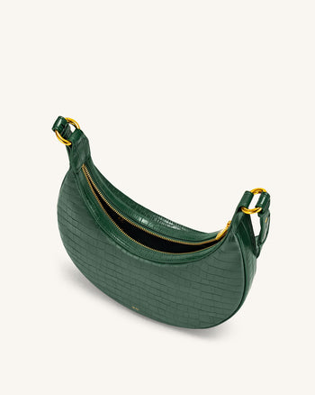 Sac porté épaule Carly- Vert Foncé Effet Croco