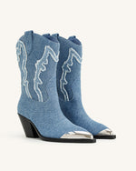 Riya Denim Cowboy Boot - Bleu