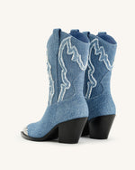 Riya Denim Cowboy Boot - Bleu