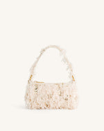 Mini sac à bandoulière Eva en fausse fourrure et sequins - Beige