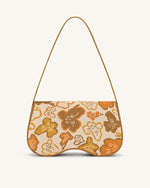 Sac à bandoulière en tricot Becci - Collection fleurie - Brun & Orange & Beige