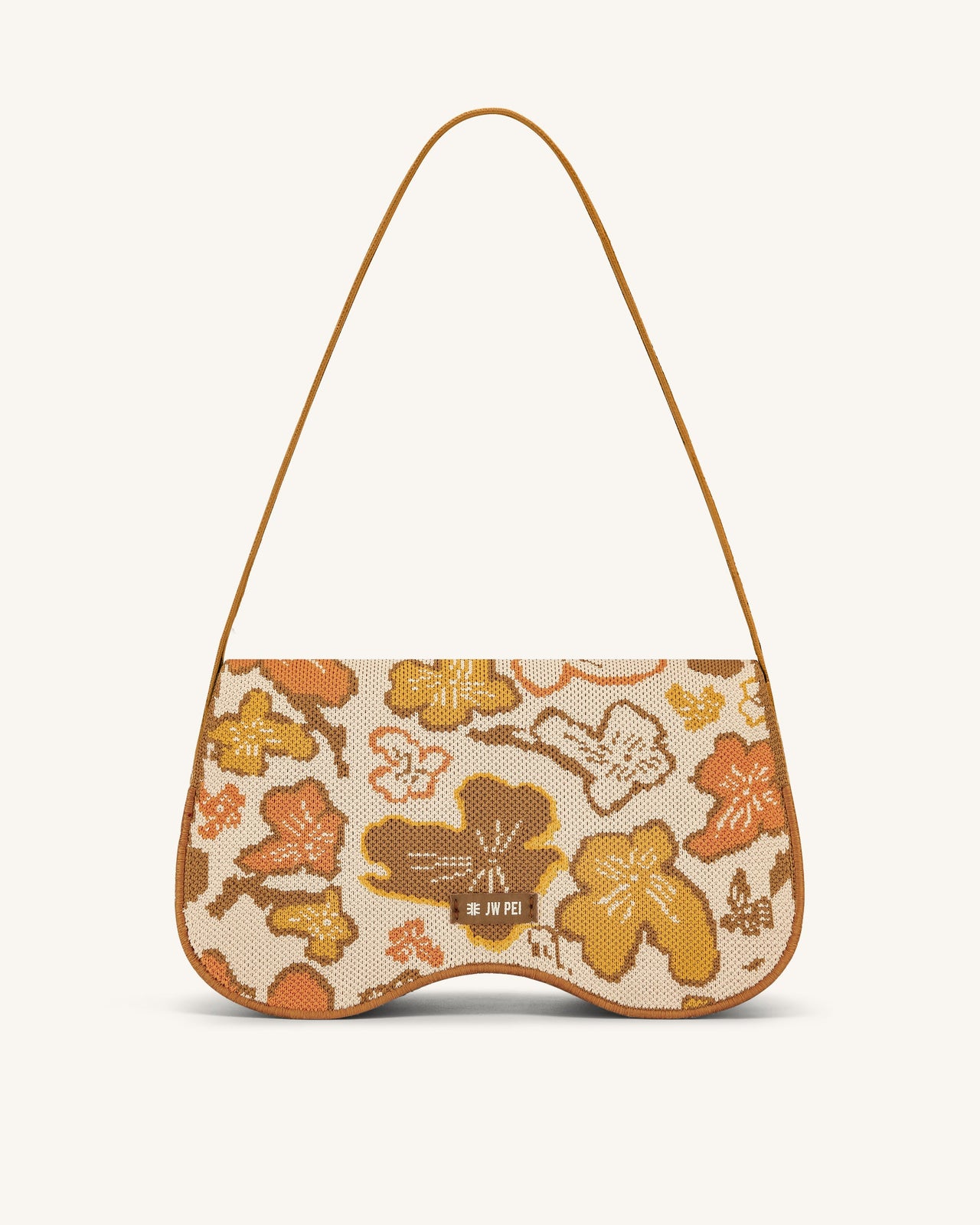 Sac à bandoulière en tricot Becci - Collection fleurie - Brun & Orange & Beige