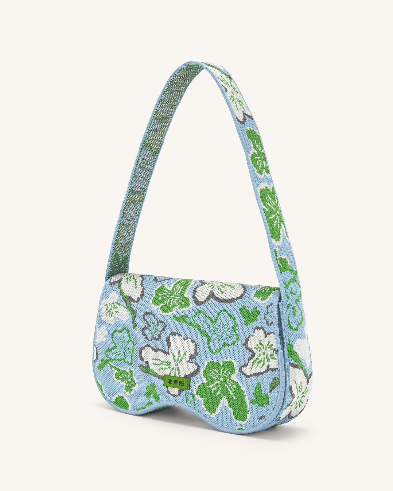 Sac à bandoulière en tricot Becci - Collection fleurie - Glace & Vert & Blanc & Gris