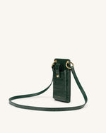 Sac pour téléphone Quinn - Vert Foncé Effet Croco