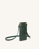 Sac pour téléphone Quinn - Vert Foncé Effet Croco