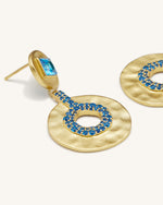 Boucles D'oreilles Géométriques Ajourées - Plaqué Or 18ct & Zircon Bleu Marine