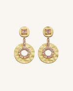 Boucles D'oreilles Géométriques Ajourées - Plaqué Or 18ct & Morganite & Corindon Rouge & Zircon Multicolore