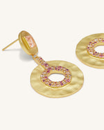 Boucles D'oreilles Géométriques Ajourées - Plaqué Or 18ct & Morganite & Corindon Rouge & Zircon Multicolore