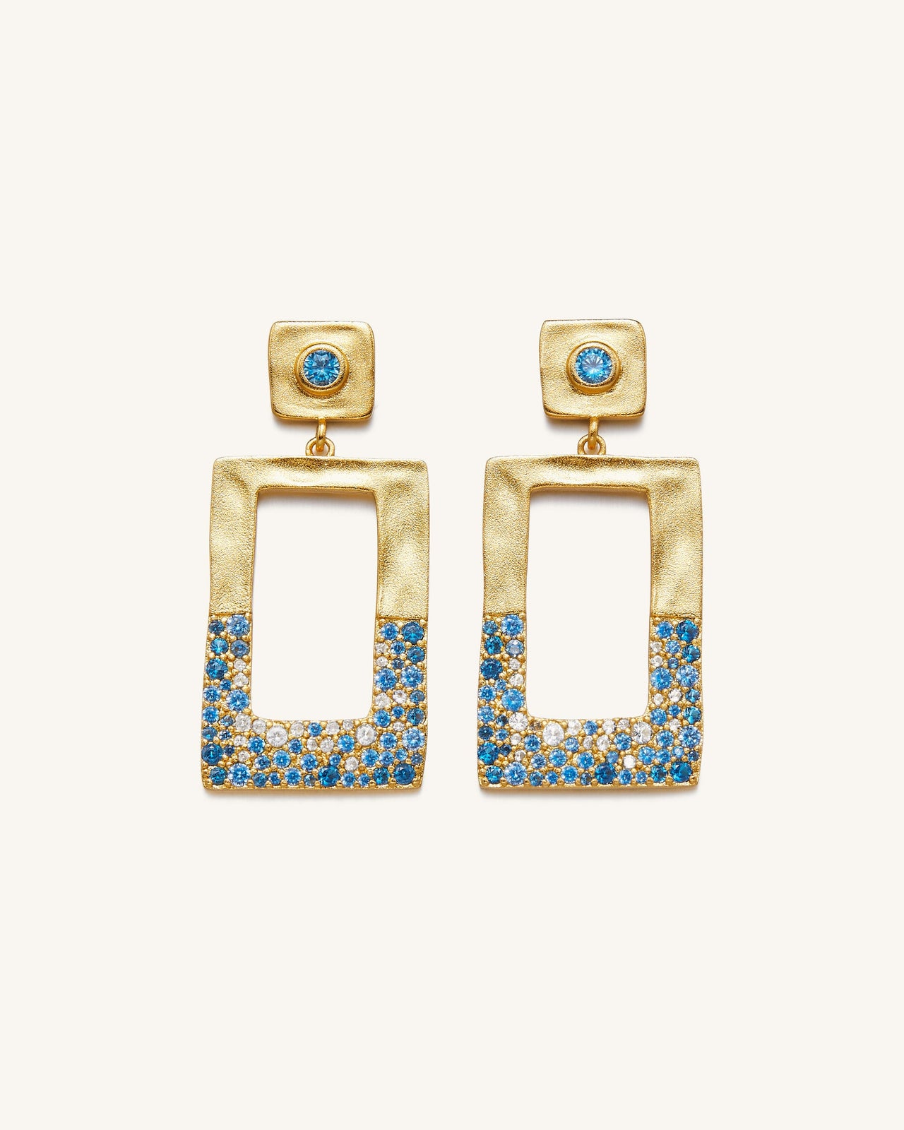 Boucles D'oreilles Rectangle Géométrique Ajouré - Plaqué Or 18ct & Nano Bleu Marine
