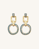 Boucles D'oreilles Géométrique Ajourée - Plaqué Or 18ct & Zircon Blanc - Nano Bleu Marine