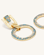 Boucles D'oreilles Géométrique Ajourée - Plaqué Or 18ct & Zircon Blanc - Nano Bleu Marine