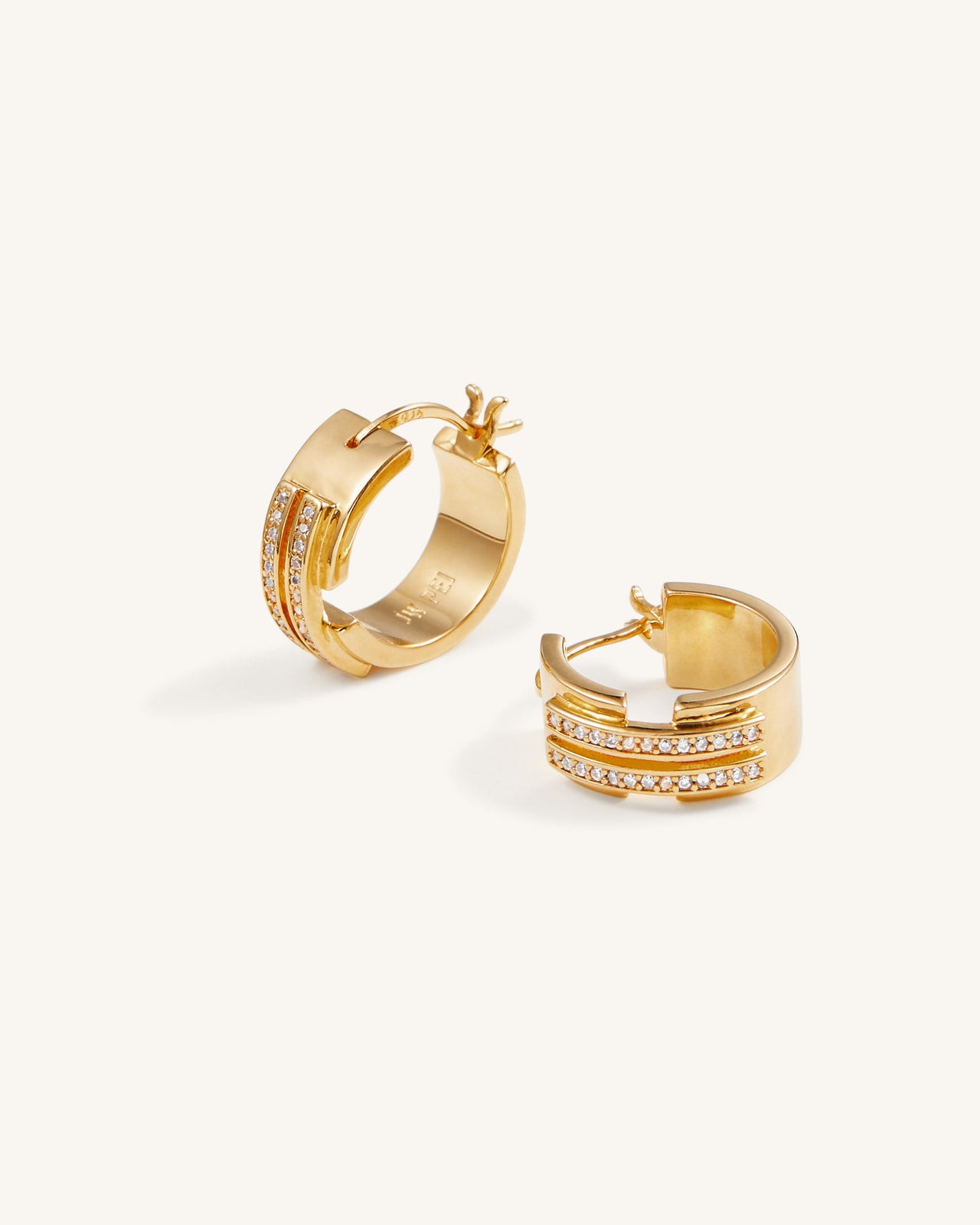 Boucles D'oreilles Créoles - Plaqué Or 18ct & Zircon Blanc