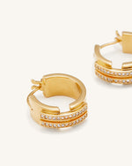 Boucles D'oreilles Créoles - Plaqué Or 18ct & Zircon Blanc