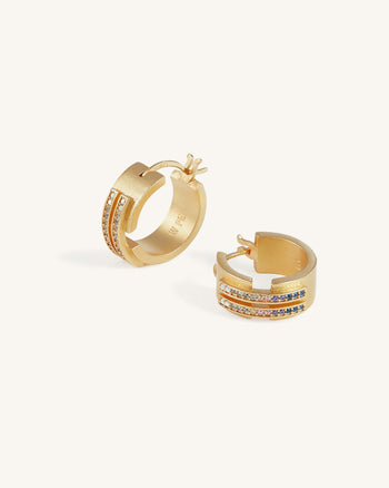 Boucles D'oreilles Créoles - Plaqué Or 18ct & Zircon Multicolore