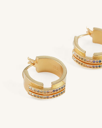 Boucles D'oreilles Créoles - Plaqué Or 18ct & Zircon Multicolore