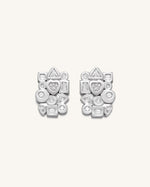 Boucles D'oreilles Combinaison Géométrique - Plaqué Or Blanc 18ct & Zircon Blanc