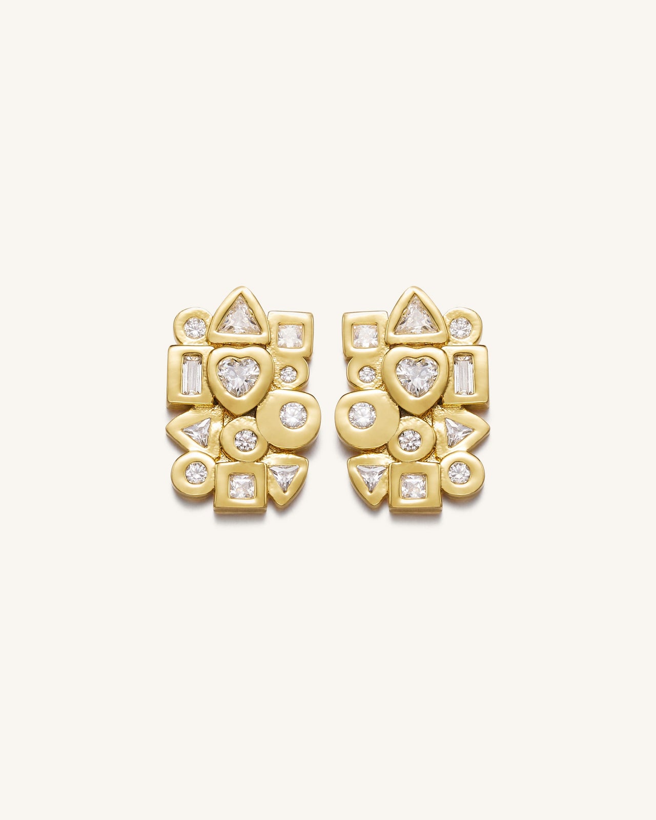Boucles D'oreilles Combinaison Géométrique - Plaqué Or 18ct & Zircon Blanc