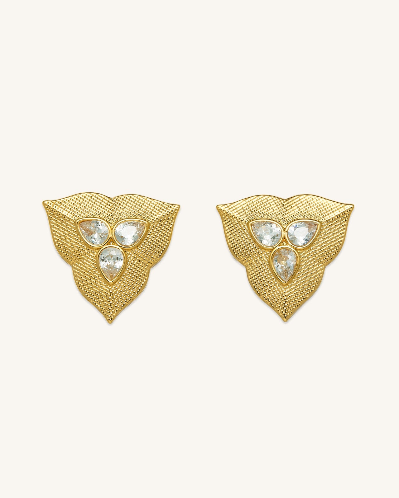 Boucles D'oreilles Feuille - Plaqué Or 18ct & Zircon blanc