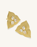 Boucles D'oreilles Feuille - Plaqué Or 18ct & Zircon blanc