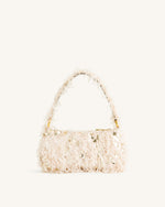 Mini sac à bandoulière Eva en fausse fourrure et sequins - Beige