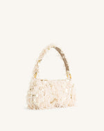 Mini sac à bandoulière Eva en fausse fourrure et sequins - Beige