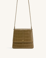 Fae Sac à Bandoulière à Poignée Supérieure - Croco Olive Foncé