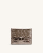 Mini sac bandoulière à rabat métallique - Croco Anthracite