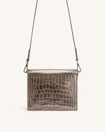 Mini sac bandoulière à rabat métallique - Croco Anthracite