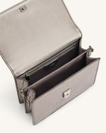 Mini sac bandoulière à rabat métallique - Croco Anthracite