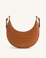 Sac bandoulière Carly - Croco marron chêne