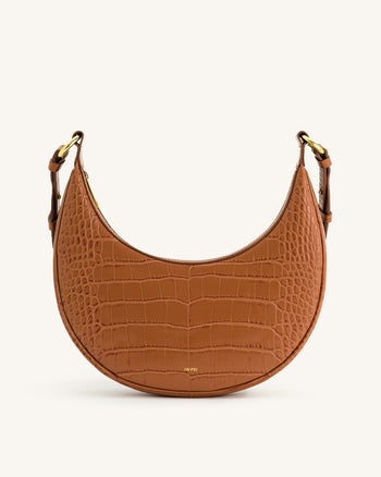 Sac bandoulière Carly - Croco marron chêne